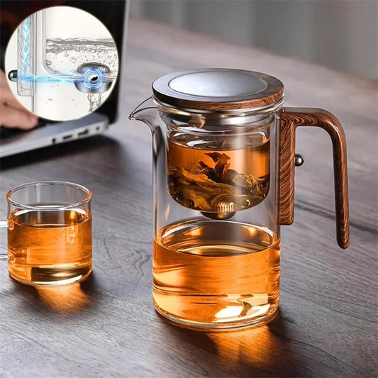 Magnetic Glass Teapot with Wood Handle and Inner Filtration.